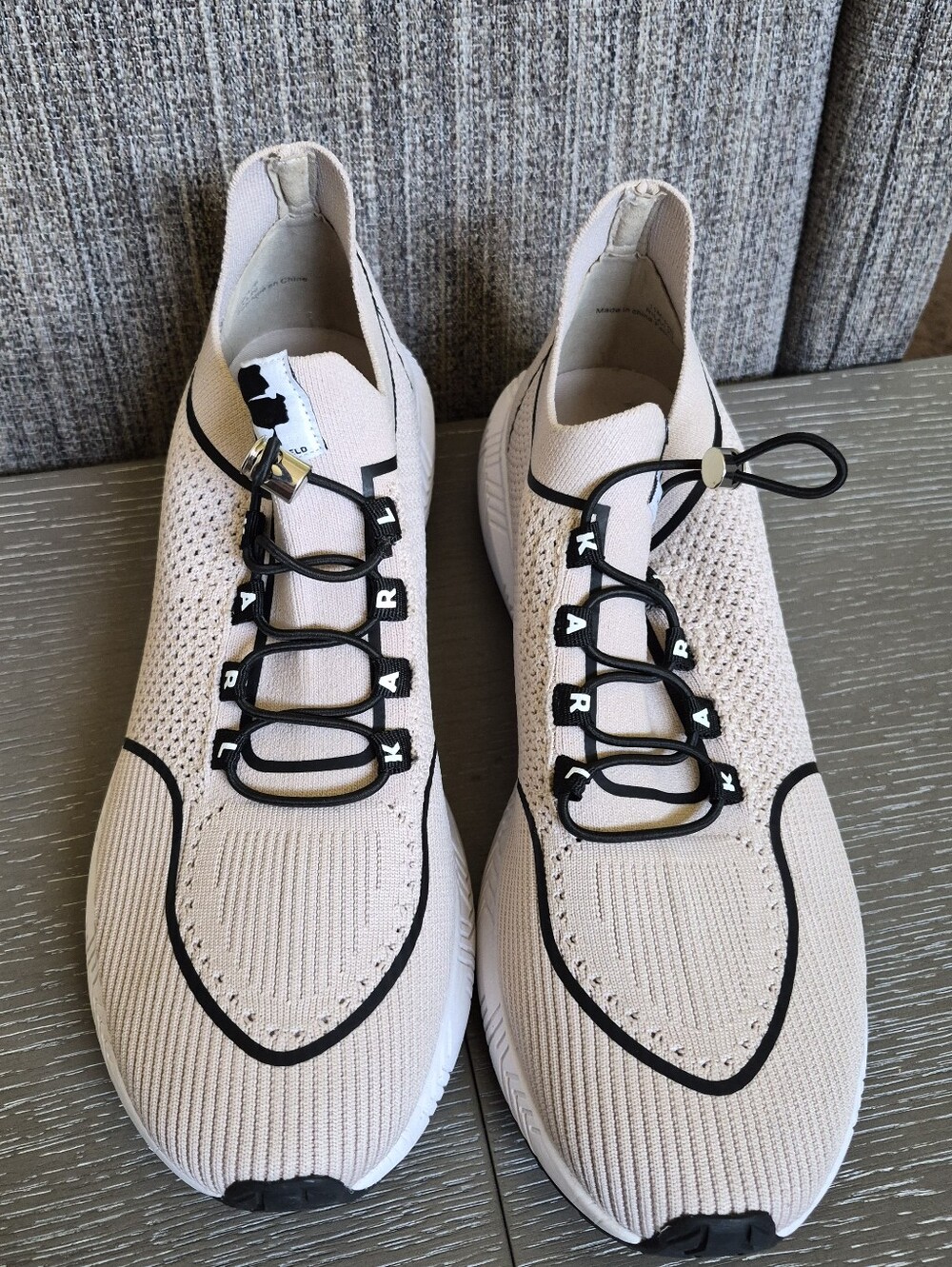 Karl Lagerfeld Rila Cream Knit Slip-On Sneakers with Black Accents